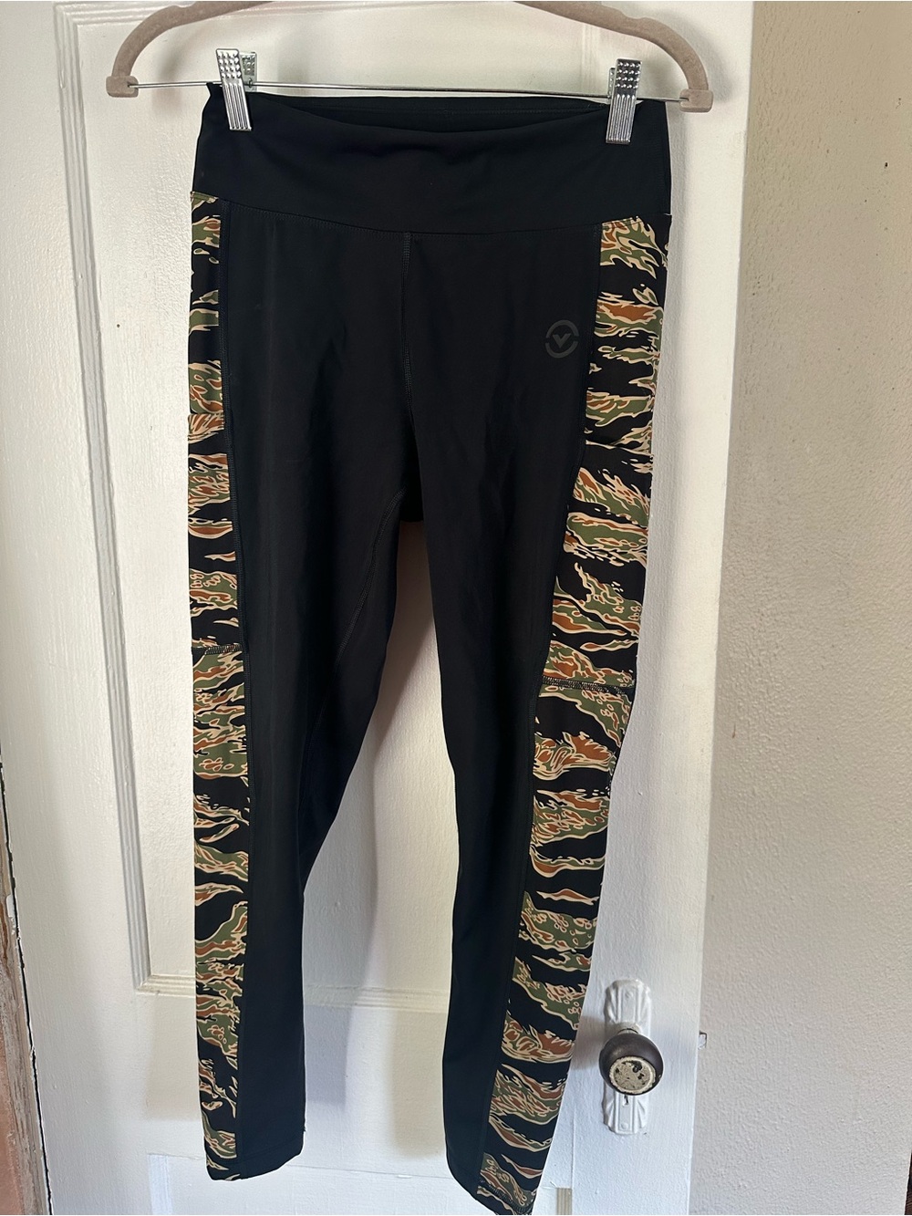 Virus women’s Black Leggings with Green Camo Side Panels